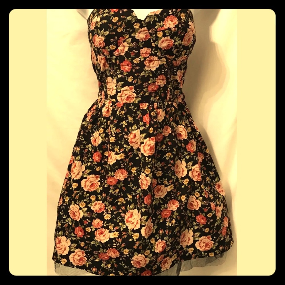 Papaya Strapless Floral Black Dress Large Cotton
